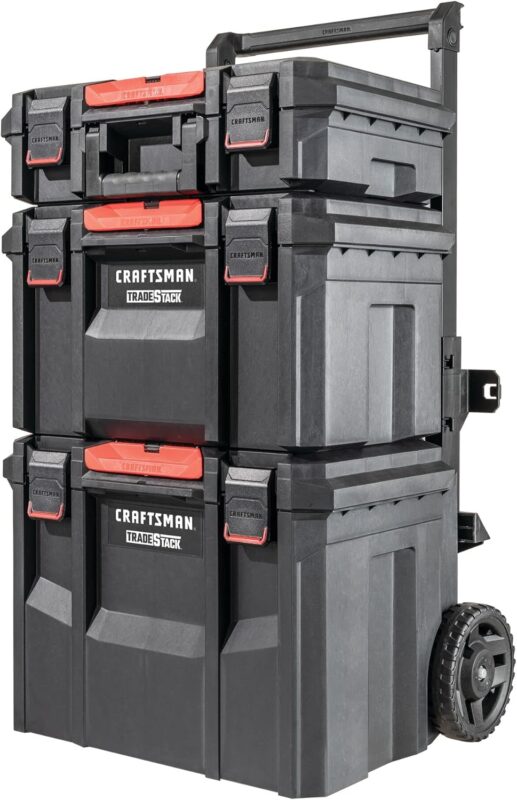 CRAFTSMAN TRADESTACK Tool Box with Wheels, Waterproof, Stackable System, Portable Rolling Storage for Indoor/Outdoor Use, 22.5 Inch (CMST21445)